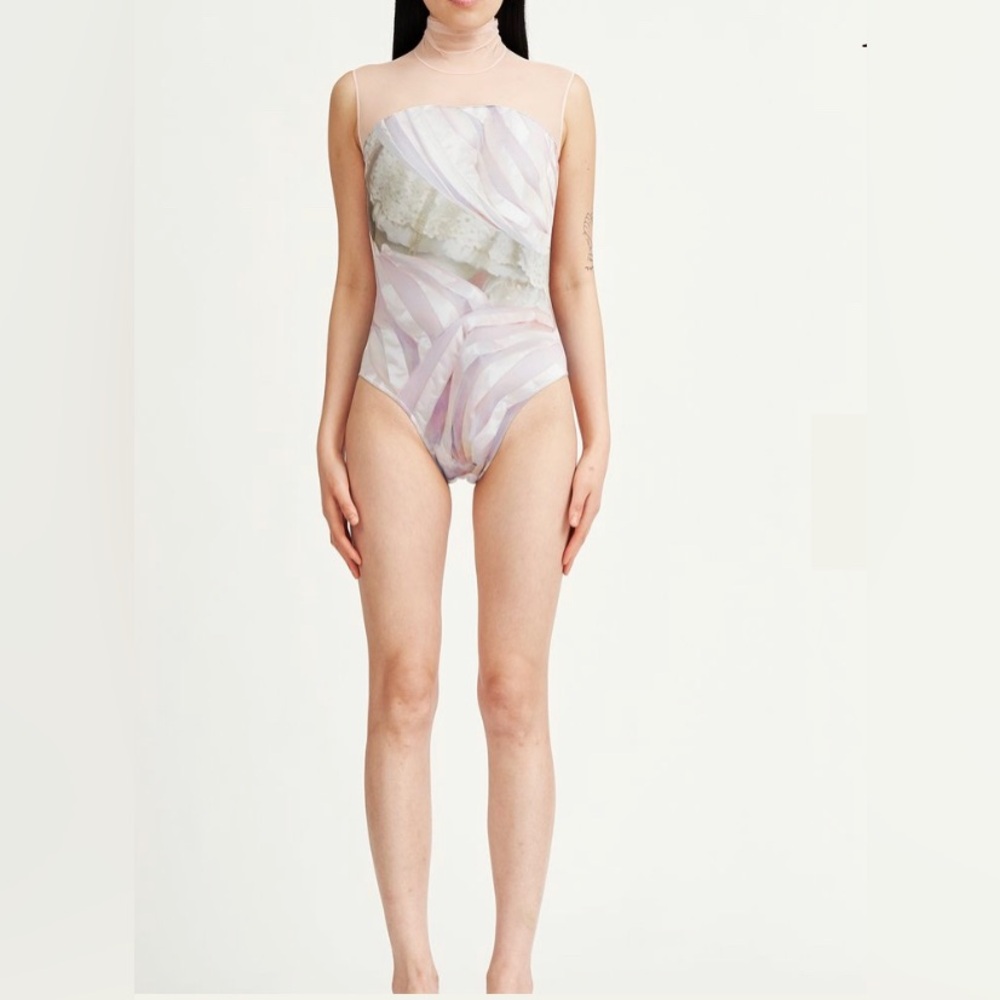 Maldire NWT LILITH - HIGH NECK X PINK MESH leotard ballet yoga yumiko leo